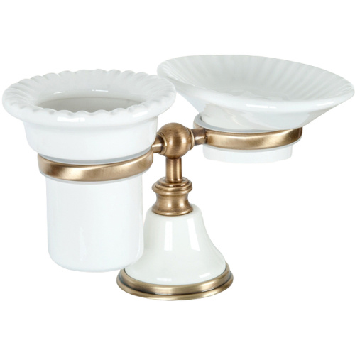 картинка TW Harmony 141, настольный держатель с мыльницей и стаканом, керамика (бел), цвет:  белый/бронза от магазина Сантехстрой