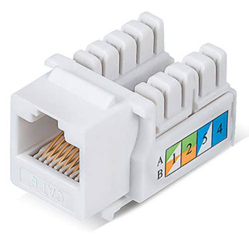 картинка Модуль Keystone Jack RJ-45(8P8C),  UTP неэкранированный,  CAT 6, тип 90 градусов,  белый REXANT PRO от магазина Сантехстрой