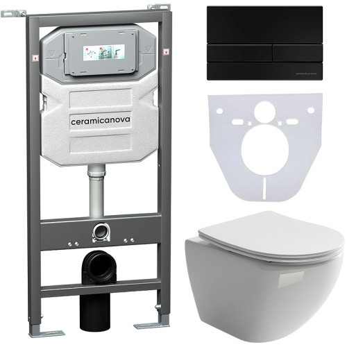 картинка Комплект унитаза с инсталляцией Ceramica Nova Metropol CN4002_1002B_1000 с сиденьем Микролифт и Черной матовой клавишей смыва от магазина Сантехстрой