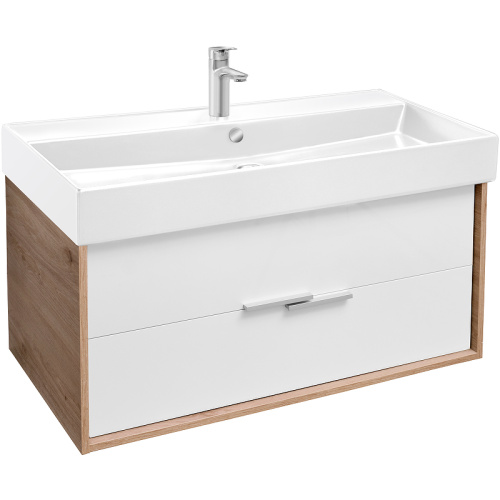 картинка Тумба под раковину Jacob Delafon Vivienne 100 EB1668-E75-J5 подвесная Белая глянцевая Дуб давос натуральный от магазина Сантехстрой