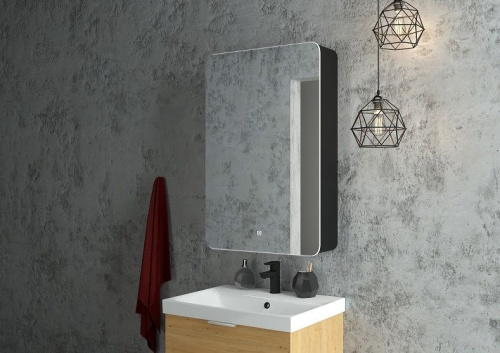 картинка Зеркало-шкаф ART&MAX LECCE AM-Lec-560-850-1D-L-DS-F-Nero 56,8х85,8 см с подсветкой, черный матовый от магазина Сантехстрой