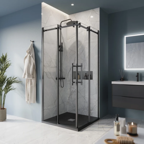 картинка Душевой уголок BelBagno Marino MARINO-A-2-100-C-NERO 100x100 см, профиль черный матовый, стекло прозрачное от магазина Сантехстрой