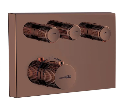 изображение смеситель для ванны и душа wasserkraft elbe 7400 7758 thermo термостатический, розовое золото купить в москве с доставкой по всей россии.