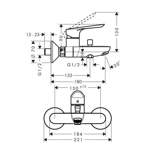 изображение смеситель для ванны hansgrohe logis e, вм, хром (71415000)