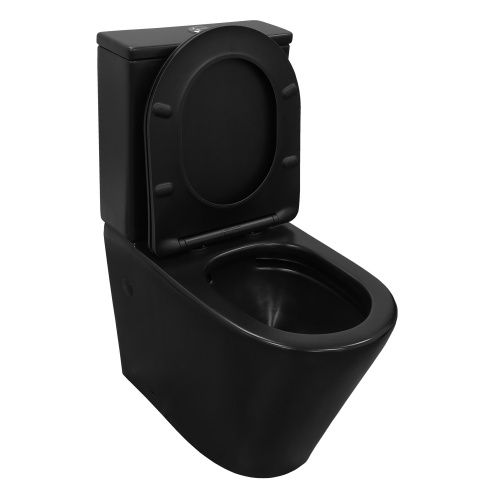 картинка Унитаз-компакт Azario Black Queen 370х605х800 безободковый, с быстросъемным сиденьем микролифт, черный матовый (AZ-8380) от магазина Сантехстрой