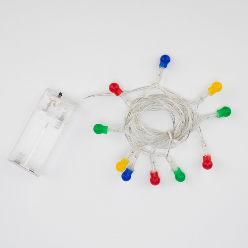 картинка Гирлянда светодиодная Шарики 1,5 м,  10 LED,  прозрачный ПВХ,  цвет свечения мультиколор,  2 х АА (батарейки не в комплекте) NEON-NIGHT от магазина Сантехстрой
