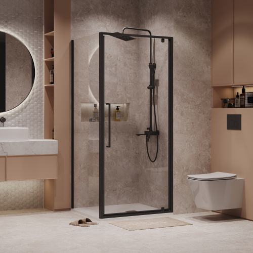 картинка Душевое ограждение Niagara Nova NG-85-8AB-A90B-34 (80х90х195) прямоугольник,черный матовый,дверь распашная,стекло прозрачное,2 места от магазина Сантехстрой