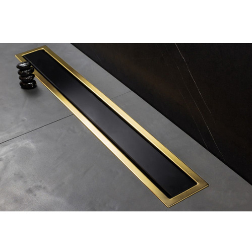 картинка Душевой лоток Pestan Confluo Premium Line 550 Black Glass Gold 13100115 с решеткой Черный глянцевый Золото глянцевое от магазина Сантехстрой
