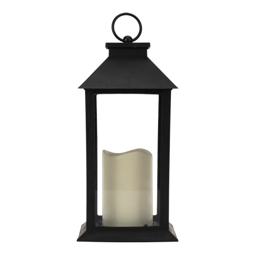картинка Декоративный фонарь со свечой 14x14x29 см,  черный корпус,  теплый белый цвет свечения NEON-NIGHT от магазина Сантехстрой