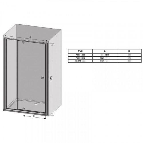 картинка Душевая дверь Ravak Pivot PDOP2-100 03GA0101Z1 профиль Белый ручка Белая стекло Transparent от магазина Сантехстрой