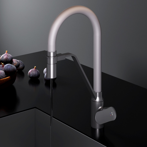 картинка F8007825 Like, смеситель для кухни с каналом для питьевой воды и гибким изливом, черн., серый излив от магазина Сантехстрой