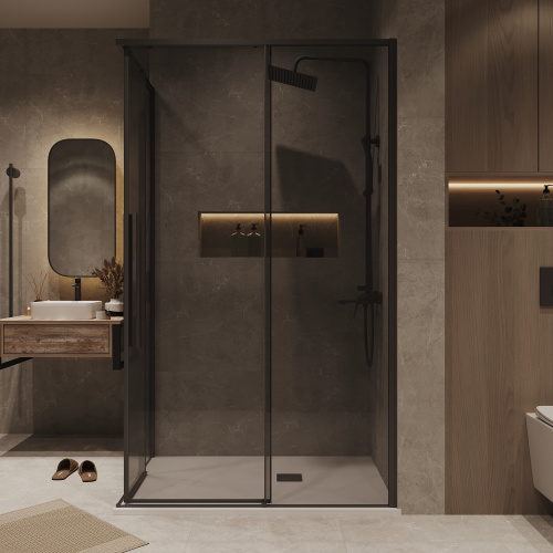 картинка Душевое ограждение Grossman Galaxy 1/2.K33.01.10.21.10-1/2.K33.01.90.21.10 (100х90х195) раздвижная,черный матовый,стекло тонированное,2 места от магазина Сантехстрой