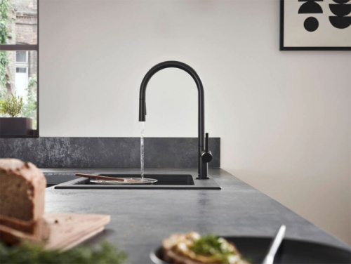 картинка Смеситель для кухни с вытяжным душем Hansgrohe Talis M54 72802670, черный матовый от магазина Сантехстрой