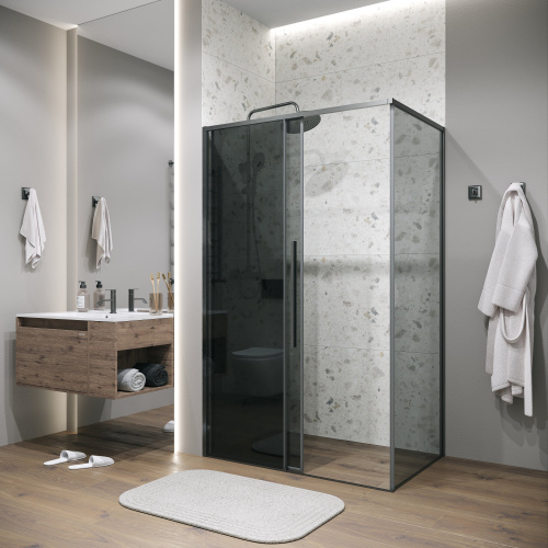 картинка Душевая перегородка 200.K33.01.80.42.10 Galaxy (80*195) графит сатин, стекло тонированное, 1 место от магазина Сантехстрой