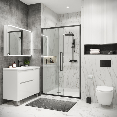 картинка Дверь в нишу 100.K33.02.120.42.00 Cosmo (120*195) графит сатин, стекло прозрачное, 1 место от магазина Сантехстрой