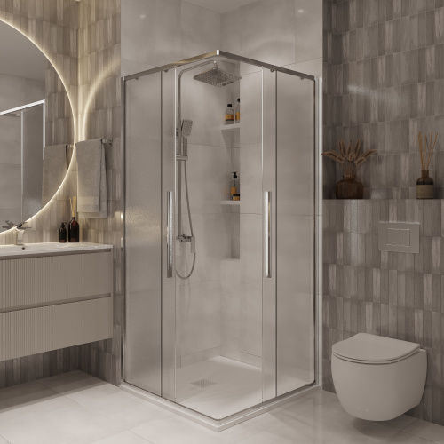 картинка Душевое ограждение Niagara Nova NG-3622-34 (80х80х195) квадрат,хром,двери раздвижные,стекло шиншилла,1 место от магазина Сантехстрой