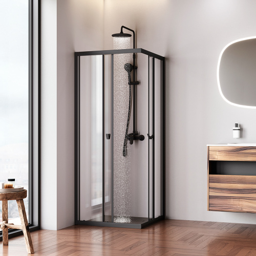 картинка W87G-403-8080-BT Sunny душ огражд квадратн, раздвижн двери 80x80 черный,стекло прозрачн от магазина Сантехстрой