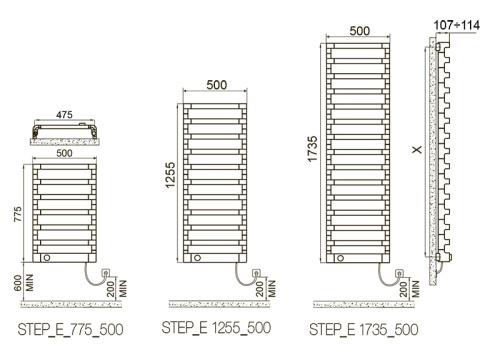 картинка Полотенцесушитель IRSAP STEP-E 1255/500 электрический, CL.2E T01, цвет черный хром от магазина Сантехстрой