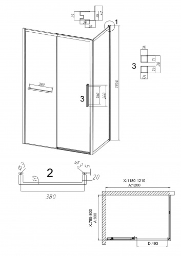 картинка Душевое ограждение Grossman Style 100.K33.05.120.21.02- 200.K33.05.80.21.02 (120х80х195) раздвижная(левая),черный матовый,стекло шиншилла,2 места от магазина Сантехстрой