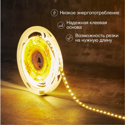 картинка Лента светодиодная 12В,  SMD2835, 9,6Вт/м,  120 LED/м,  3000K,  8мм,  5м,  IP20 LAMPER от магазина Сантехстрой