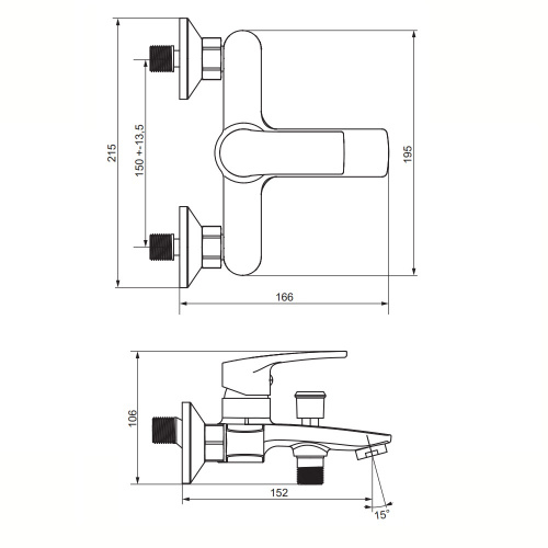 фото 481000000 eclipse 2.0, смеситель для ванной и душа, хром