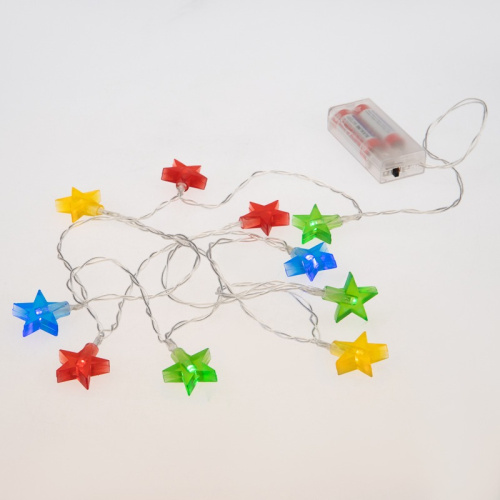 картинка Гирлянда светодиодная Звездочки 1,5 м,  10 LED,  прозрачный ПВХ,  цвет свечения мультиколор,  2 х АА (батарейки не в комплекте) NEON-NIGHT от магазина Сантехстрой