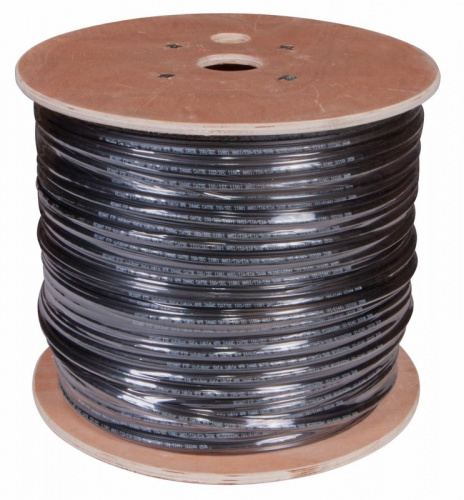 картинка Кабель витая пара F/UTP,  CAT 5e, PE,  4PR,  24AWG, OUTDOOR, SOLID,  черный,  с тросом,  305 м,  REXANT от магазина Сантехстрой