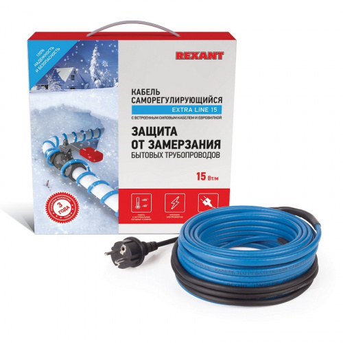 картинка Кабель греющий саморегулирующийся REXANT 15MSR-PB,  на трубу,  10 м/150 Вт от магазина Сантехстрой