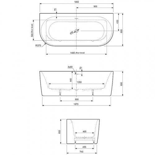 картинка Акриловая ванна Cezares Metauro 180x80 METAURO-INT-Wall-180-80-60-W-MATT Белая матовая без гидромассажа от магазина Сантехстрой