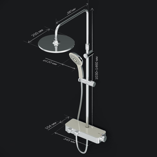 картинка F0750A400 Inspire V2.0, душевая система, набор: см-ль д/душа с термостатом, верхний душ d 250 мм, ру от магазина Сантехстрой