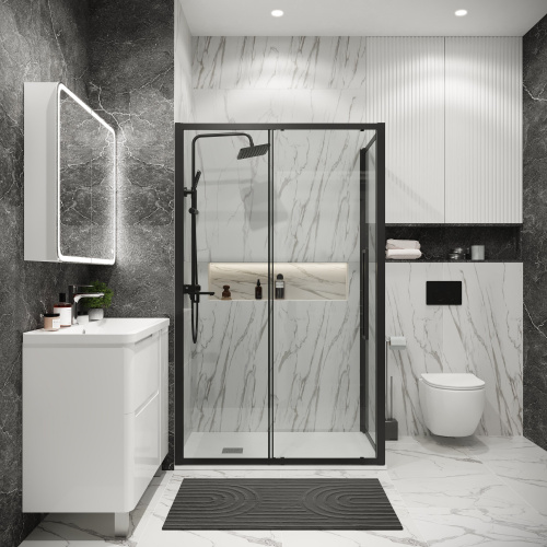 картинка Душевая перегородка 200.K33.02.90.21.00 Cosmo (90*195) черный матовый, стекло прозрачное, 1 место от магазина Сантехстрой