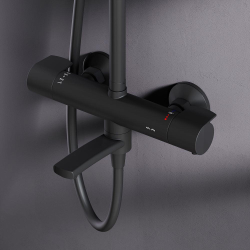 картинка F0785A522 X-Joy, душ.система:  см-ль д/ванны/душа с ТМС, душ.штанга,верхний душ 220мм, ручн душ,черн от магазина Сантехстрой