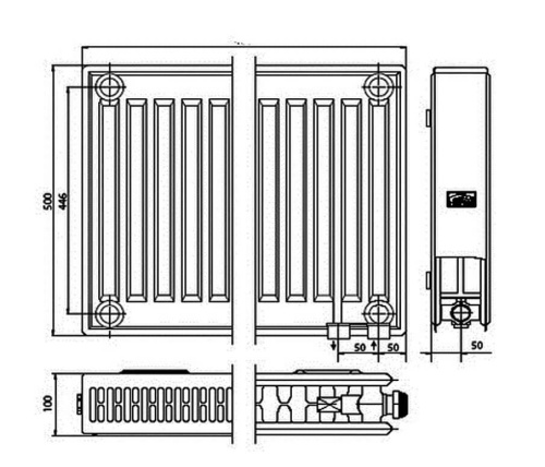 картинка Kermi FTV 22 500x800 панельный радиатор с нижним подключением от магазина Сантехстрой