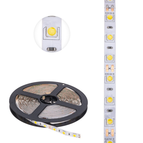 картинка Лента светодиодная 12В,  SMD5050, 14,4Вт/м,  60 LED/м,  4000К,  10мм,  5м,  для БП с клеммами,  IP20 LAMPER от магазина Сантехстрой