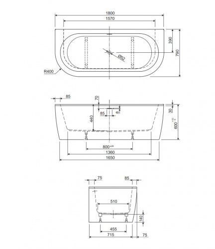 картинка Акриловая ванна CEZARES SLIM WALL-180-80-60-W37-SET от магазина Сантехстрой