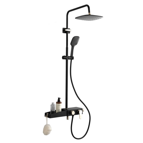 картинка Душевая система AZARIO с поворотным изливом, керамический картридж, черный/золото (AZ-801-2) от магазина Сантехстрой