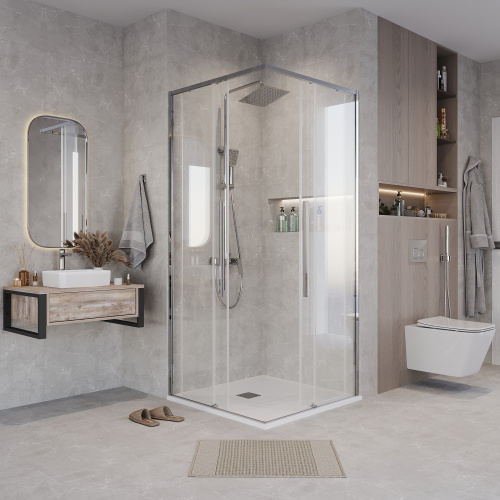 картинка Душевая перегородка 1/2 Grossman Galaxy 1/2.K33.01.10.10.00 (100х195) хром,стекло прозрачное, 1 место от магазина Сантехстрой