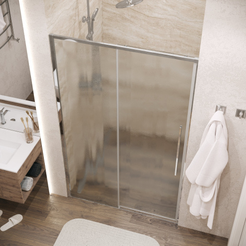 картинка Дверь в нишу 100.K33.01.130.10.02 Galaxy (130*195) хром, стекло шиншилла, 1 место от магазина Сантехстрой