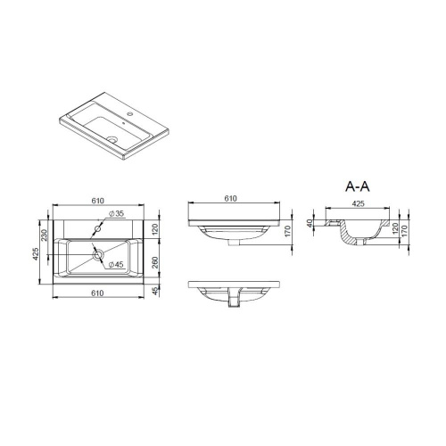 картинка M90WCC0602BM GEM, Раковина мебельная, керамическая, 60 см, встроенная, цвет: черный матовый от магазина Сантехстрой