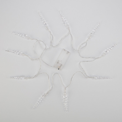 картинка Гирлянда светодиодная Сосульки 1,5 м,  10 LED,  прозрачный ПВХ,  цвет свечения белый,  2 х АА (батарейки не в комплекте) NEON-NIGHT от магазина Сантехстрой