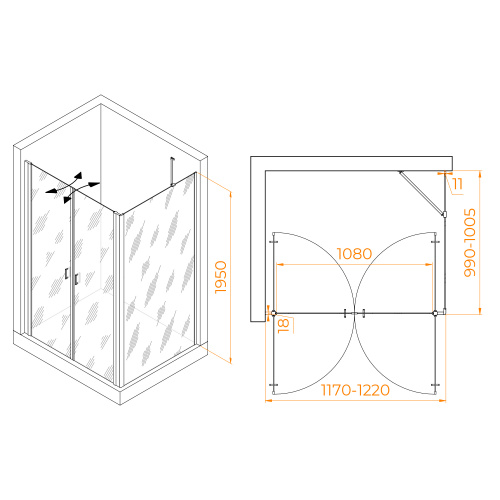 картинка Душевой уголок RGW PA-144B (PA-104B + Z-050-2B + O-204B) от магазина Сантехстрой