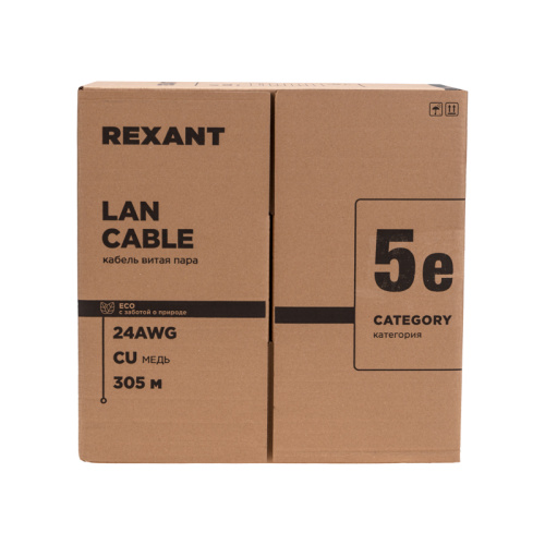 картинка Кабель витая пара F/UTP,  CAT 5e, PE,  4PR,  24AWG, OUTDOOR, SOLID,  черный,  305м,  РФ REXANT от магазина Сантехстрой