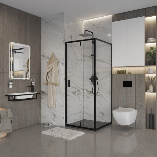 картинка Душевое ограждение Niagara Nova NG-83-10AB-A100B (100х100х195) квадрат,черный,дверь распашная,стекло прозрачное,2 места от магазина Сантехстрой