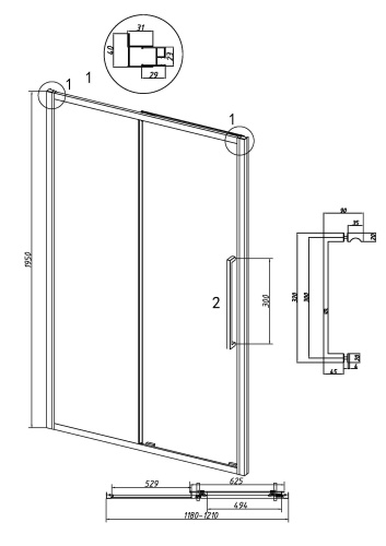 картинка Дверь в нишу 100.K33.02.120.10.00 Cosmo (120*195) хром, стекло прозрачное, 1 место от магазина Сантехстрой