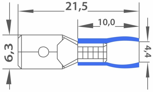 картинка Клемма плоская изолированная РПи-п 2.5-(6.3)/РпИп 2-6-0,8 штекер 6.3 мм 1.5-2.5 мм² синяя REXANT от магазина Сантехстрой