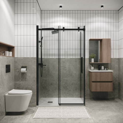 картинка Душевая перегородка 200.K33.04.80.42.00 Classic (80*195) графит сатин, стекло прозрачное, 1 место от магазина Сантехстрой