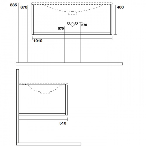 картинка TW Shape комплект мебели, база с раковиной Kerasan 547001*1, 102х52см, с 1-м выдвиж. ящиком с механизмом push to open, цвет: белый матовый RAL9003 от магазина Сантехстрой
