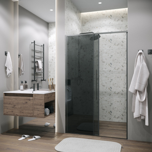 картинка Дверь в нишу 100.K33.01.110.42.10 Galaxy (110*195) графит сатин, стекло тонированное, 1 место от магазина Сантехстрой