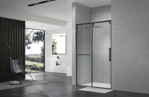 картинка Душевая дверь в нишу слайдер Terminus Альба 01 1400х2200 чёрный от магазина Сантехстрой