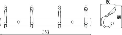 картинка Планка с крючками (4 крючка) Savol (S-00114B) от магазина Сантехстрой